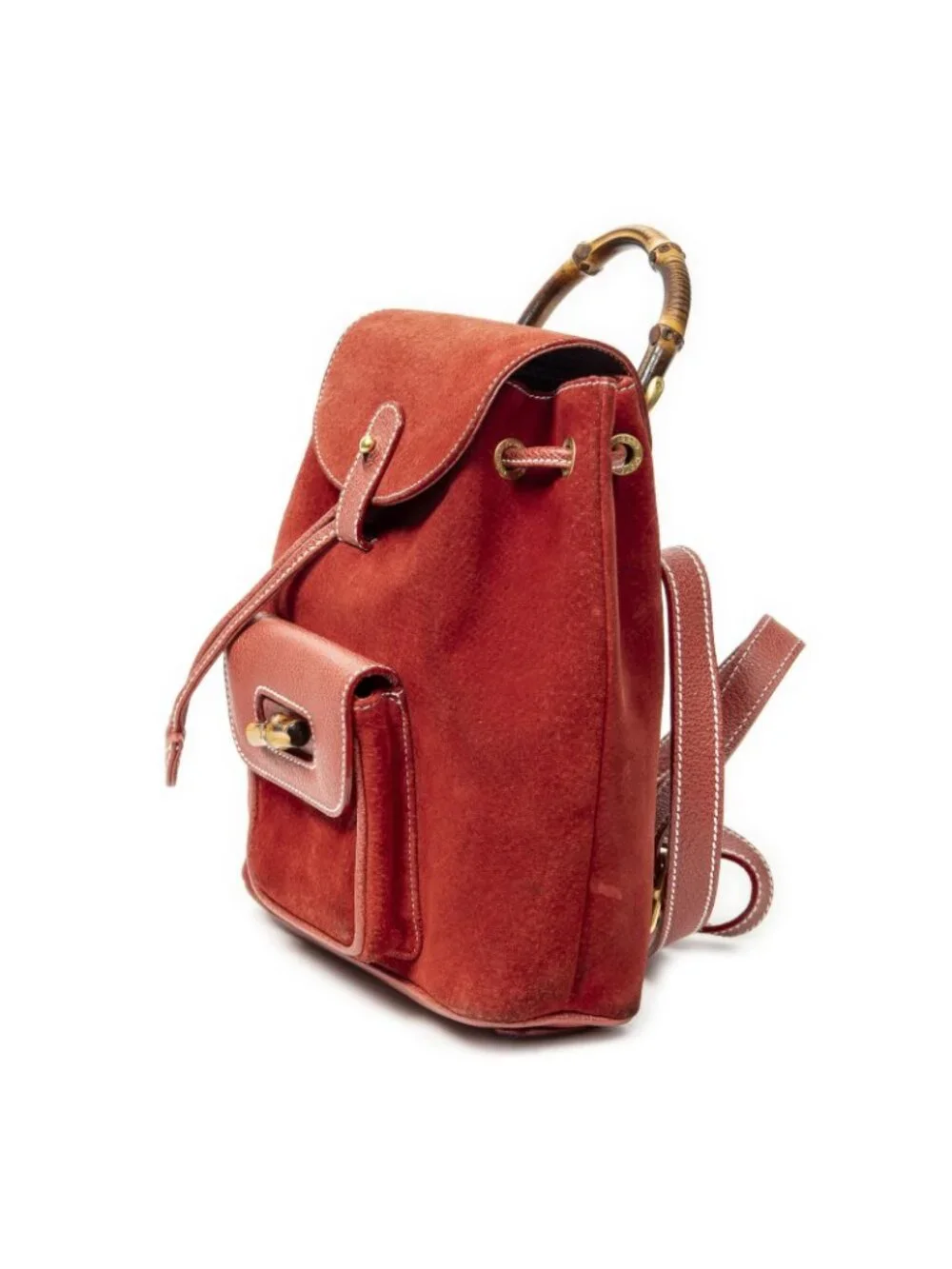 Gucci Mini Bamboo Backpack Red Suede Leather